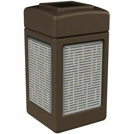 COMMERCIAL ZONE CZ 734062 42 Gallon Brown Square Trash Receptacle with Stainless Steel Horizontal Line Panels 278734062